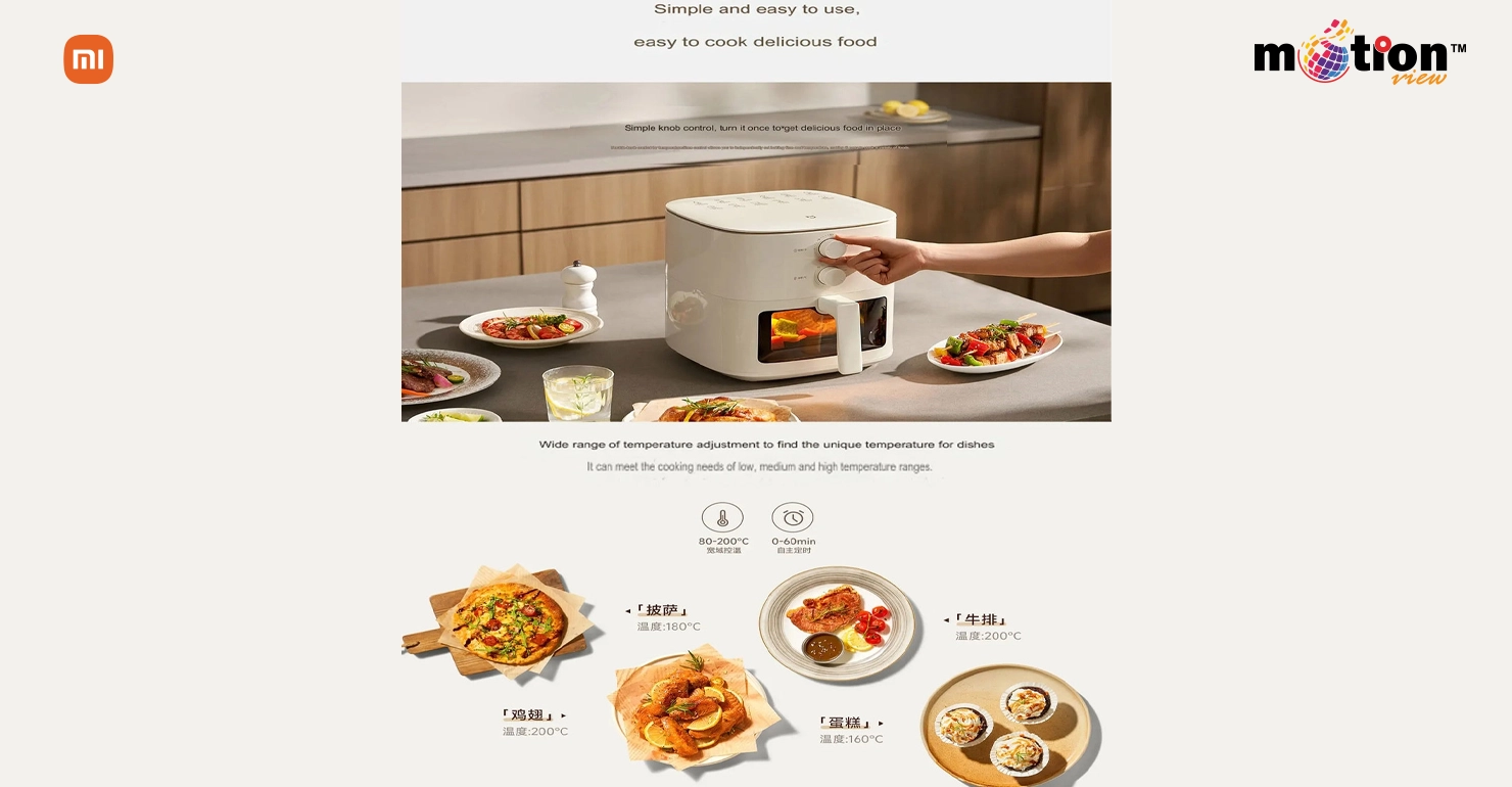 Simple knob control on Xiaomi Mijia N1 Air Fryer for 80-200°C temperature adjustment and 0-60 minute timer.