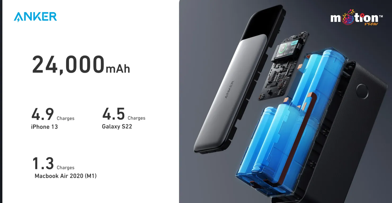 Exploded hardware view of the Anker 737 Power Bank revealing its massive 24,000mAh high-capacity battery cells