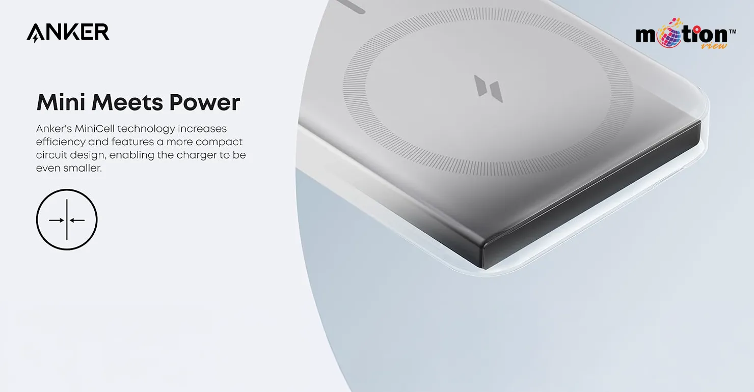Close-up of the Anker 622 MagGo Magnetic Battery highlighting its advanced MiniCell technology that delivers increased power efficiency in an ultra-compact design