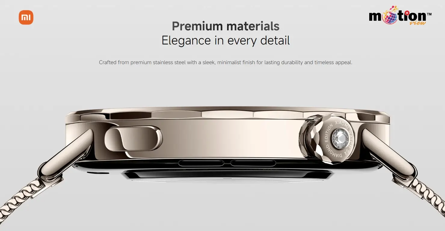 Premium stainless steel bezel and diamond edition crown detail of the Xiaomi Watch S4 41mm Smart Watch.