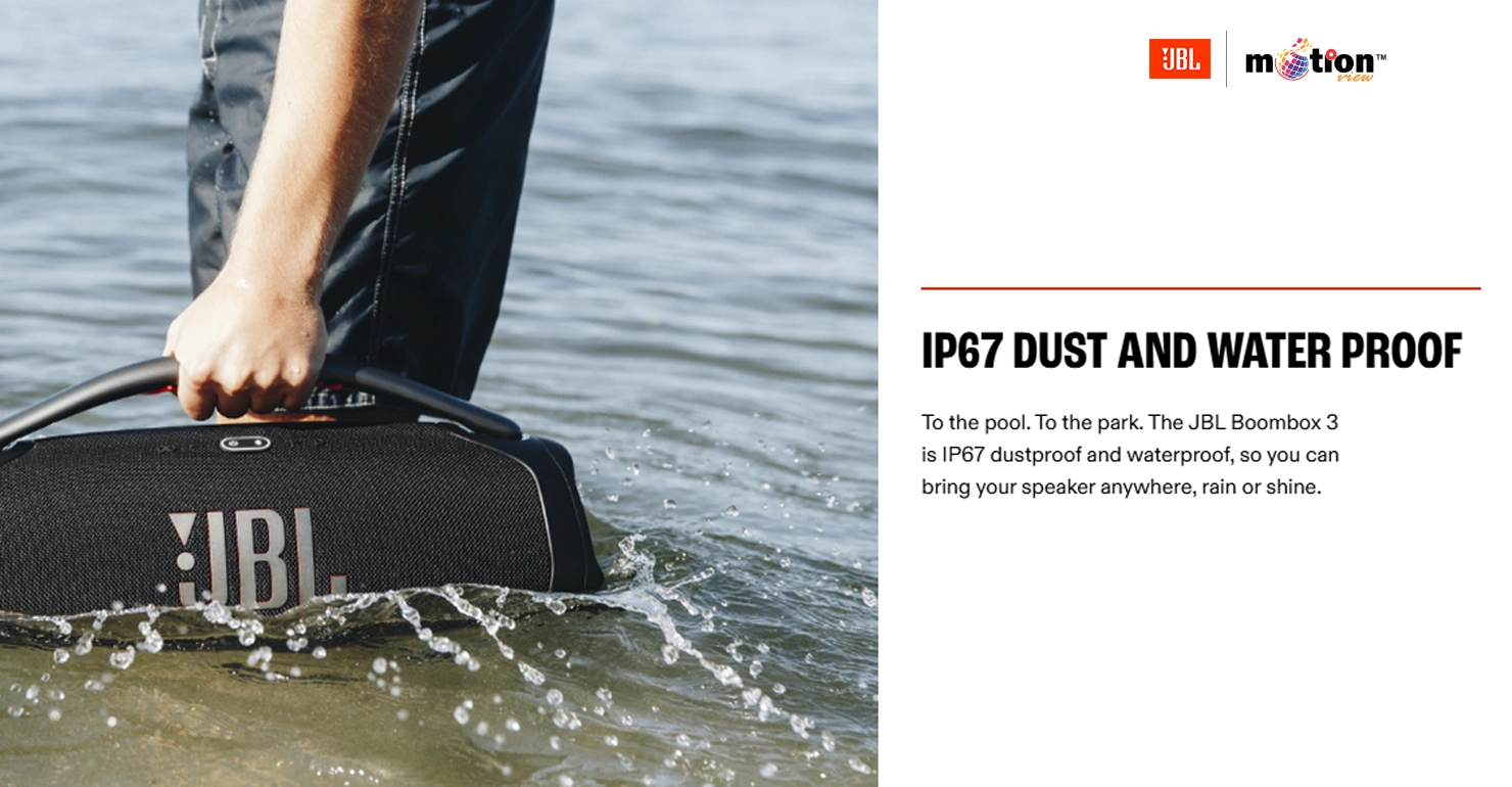 The JBL Boombox 3 is IP67 dustproof and waterproof