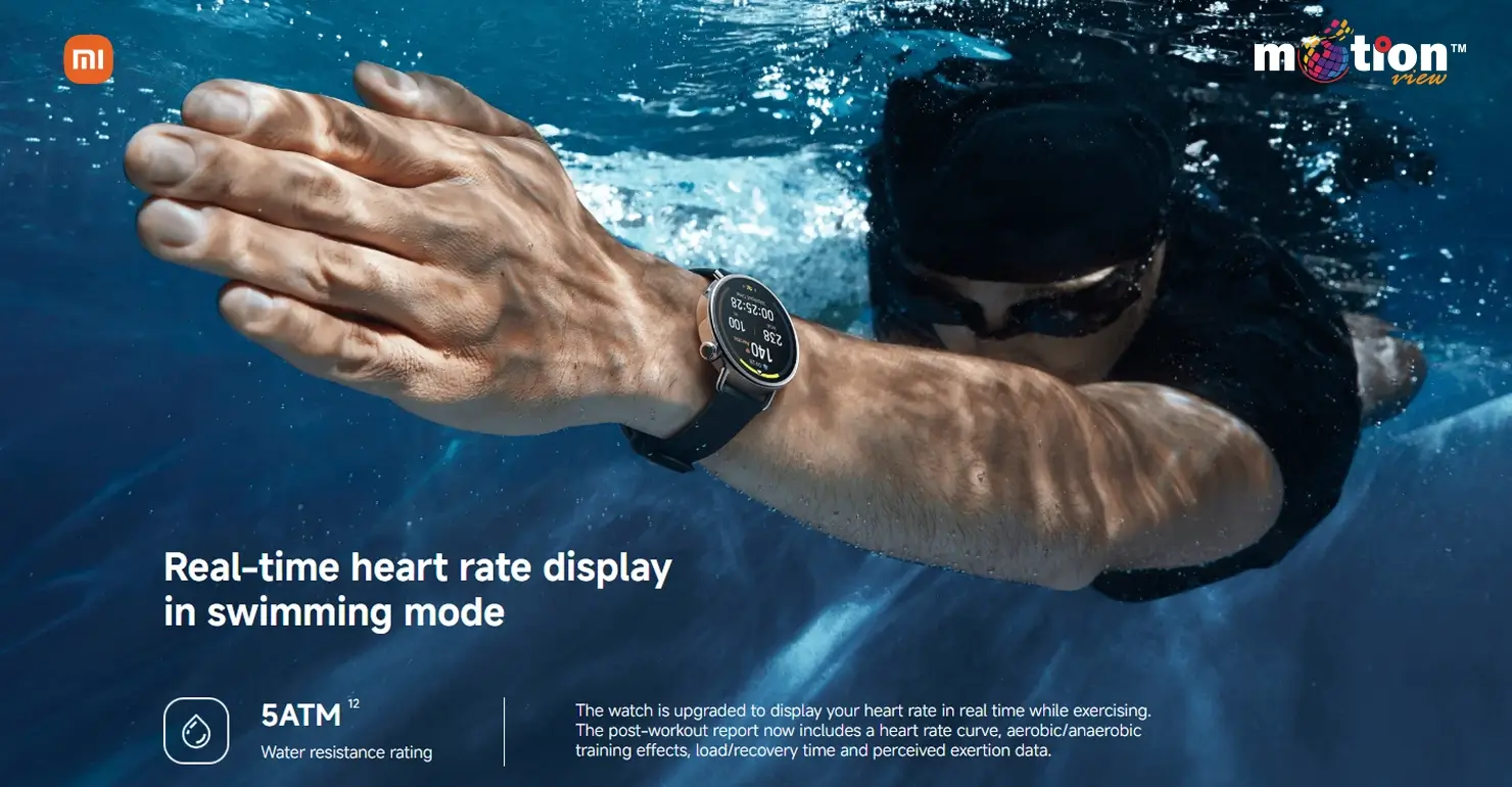Xiaomi Watch S4 41mm Smart Watch 5ATM water resistance used for real-time heart rate display while swimming.