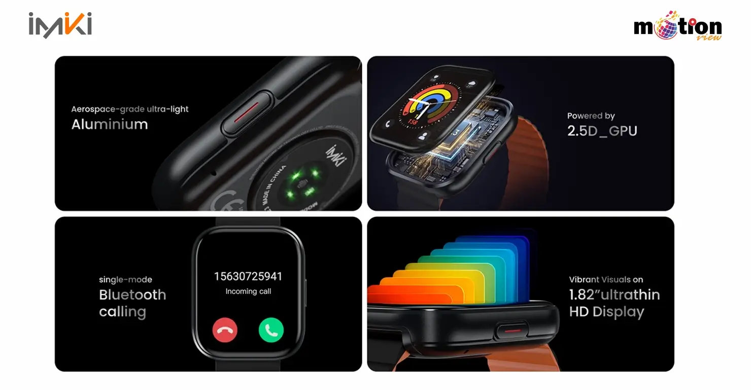 Imiki Frame 3 Smartwatch key features: Aluminum body, 2.5D GPU, Bluetooth calling, and 1.82-inch HD display.