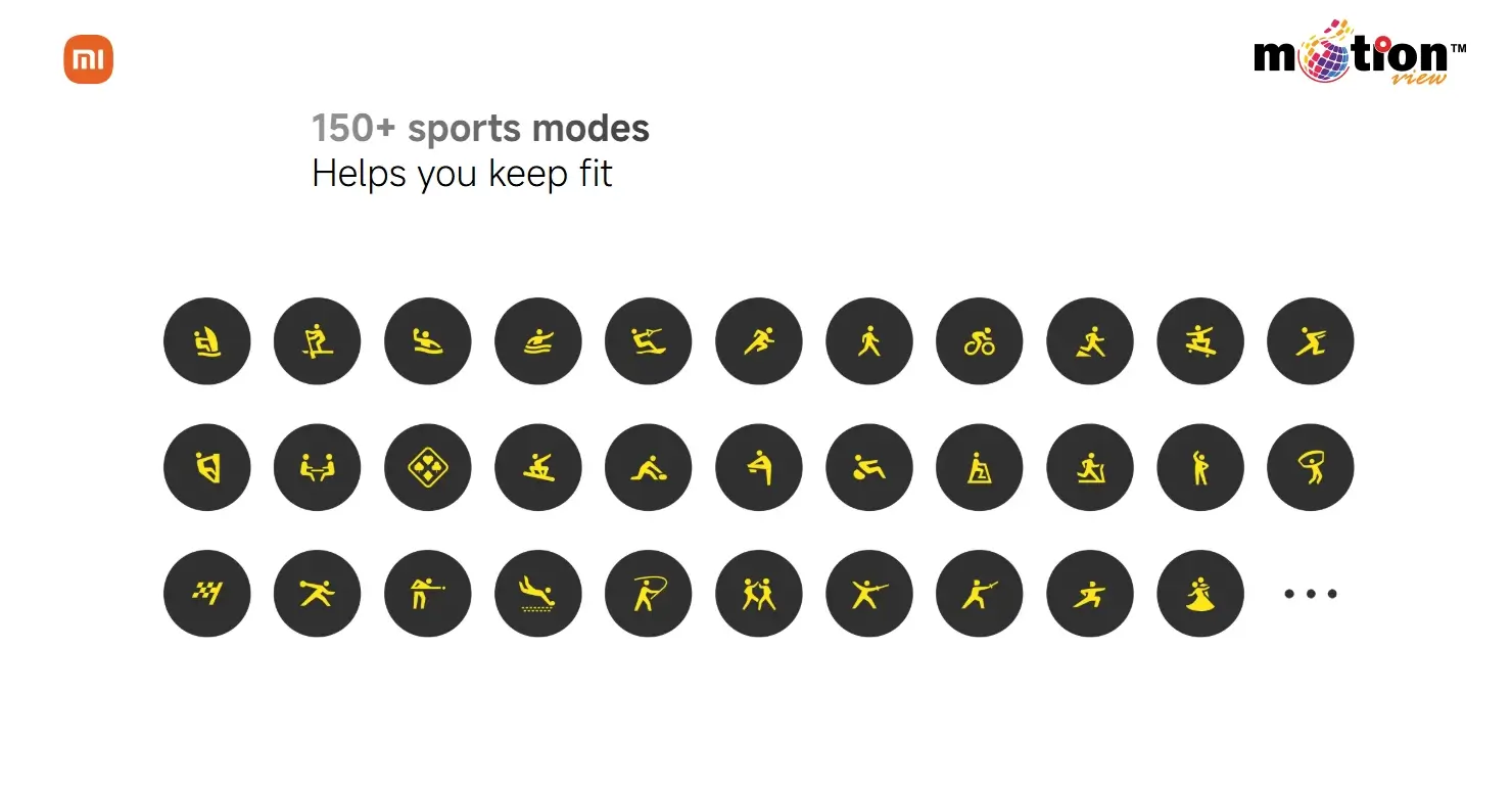 Icons for over 150 sports modes supported by the Xiaomi Watch S4 41mm Smart Watch for fitness tracking.
