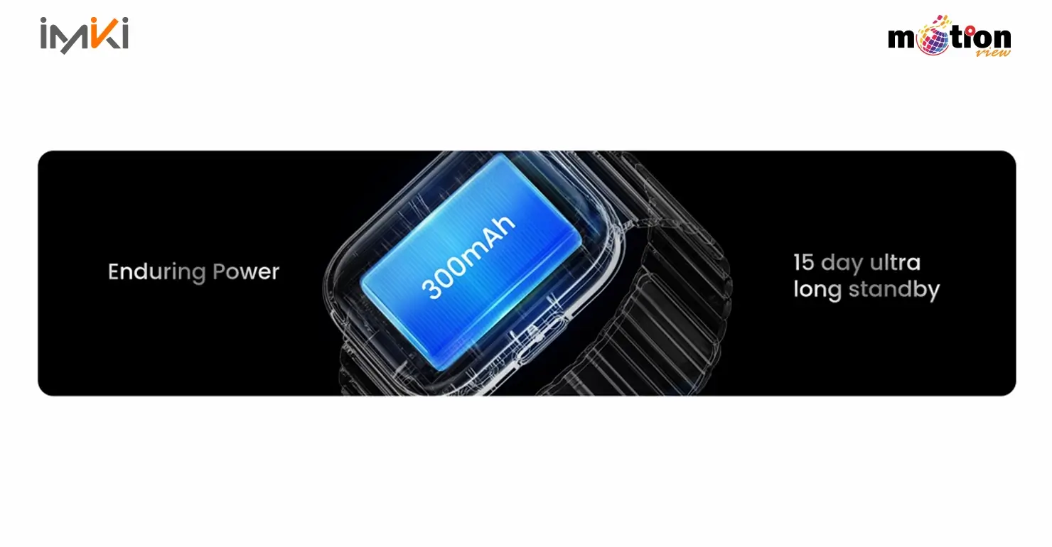 Imiki Frame 3 Smartwatch battery capacity featuring 300mAh power and 15-day ultra-long standby time.