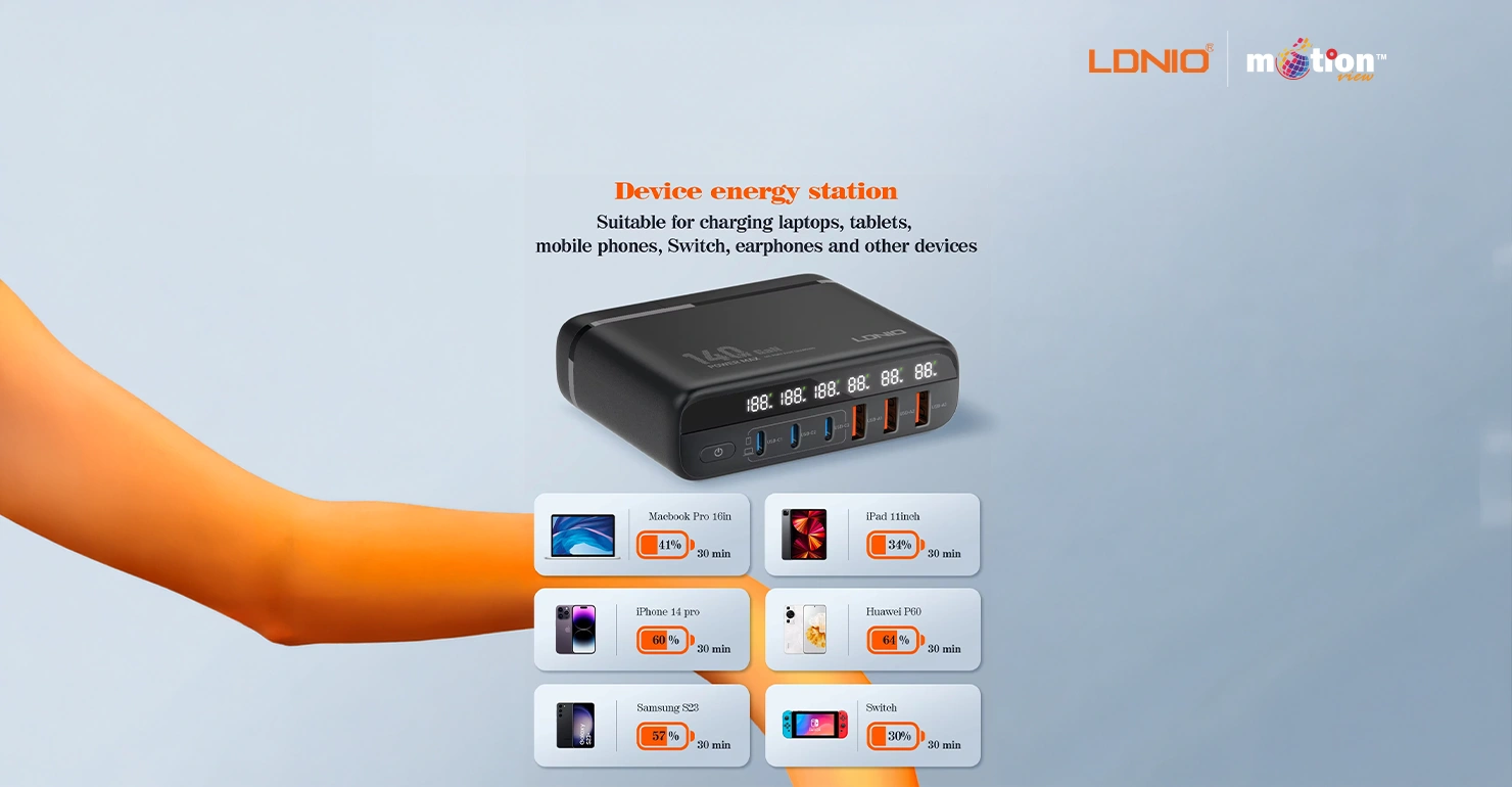 140W Fast Charging 6 USB Ports LED Display