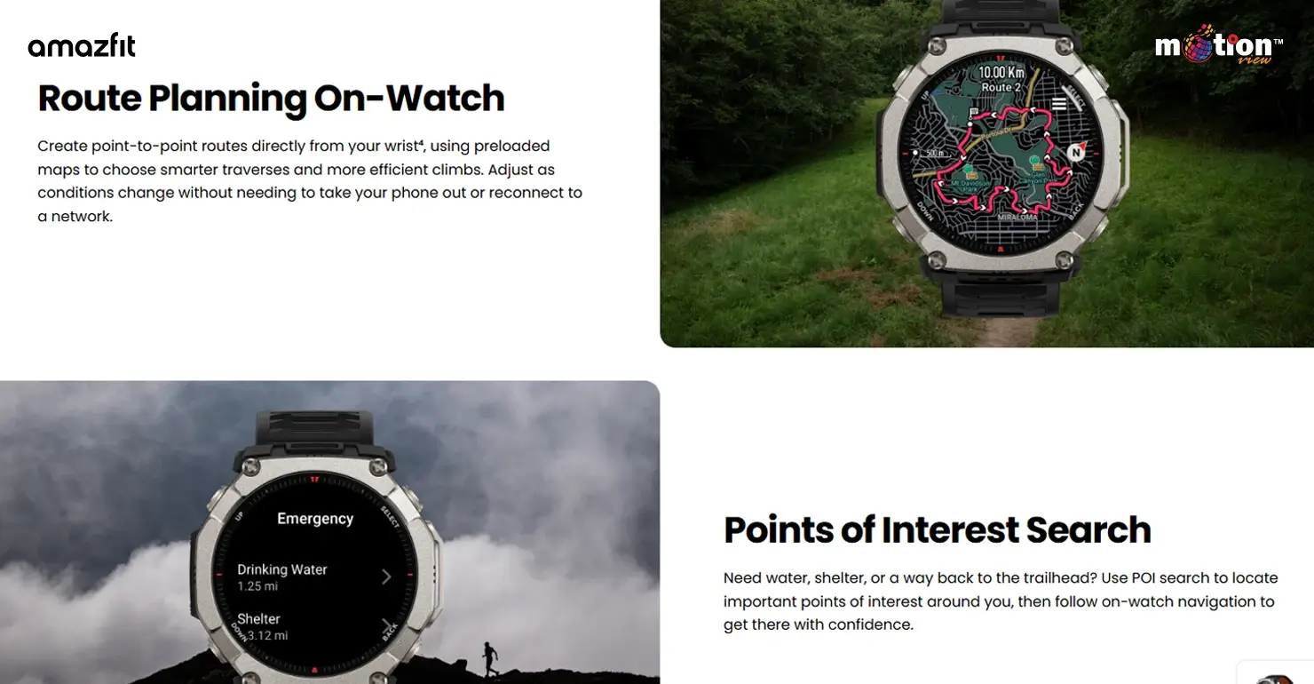 Amazfit T-Rex Ultra 2 on watch route planning and POI search