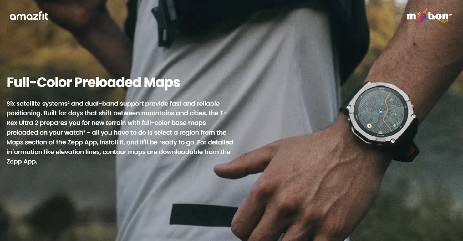 Amazfit T-Rex Ultra 2 full color preloaded maps on wrist