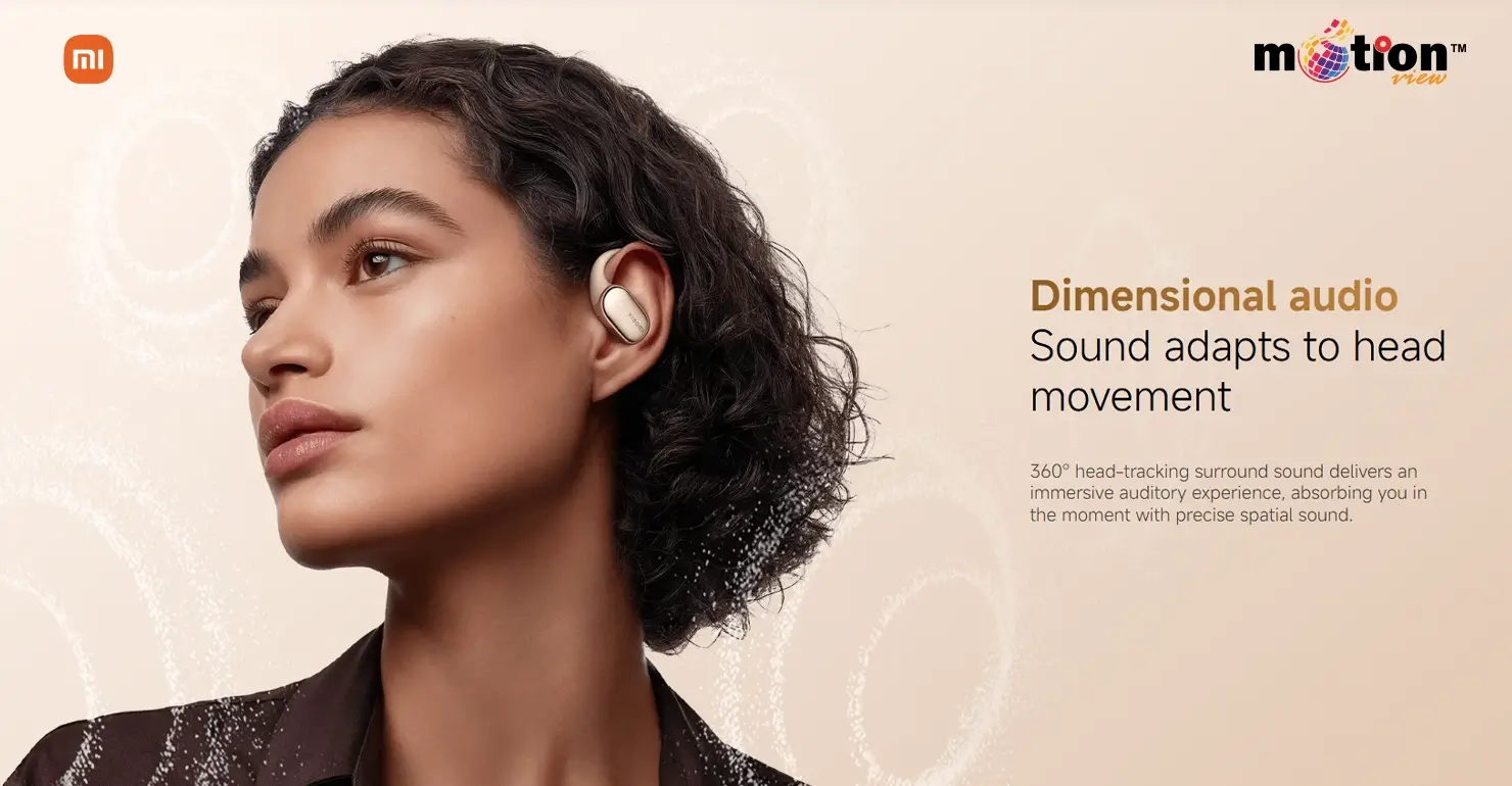 Lifestyle view of a user wearing Xiaomi OpenWear Stereo Pro highlighting the secure and comfortable open-ear fit.