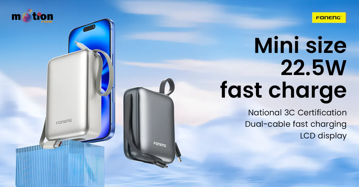 PX116 20000mAh Mini Power Bank with 2 Built-in Cables (22.5W)