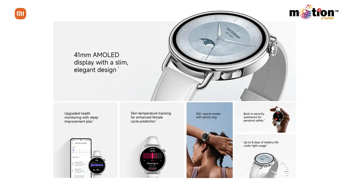 Xiaomi Watch S4 41mm Smart Watch features including skin temperature tracking, AMOLED display, and 150+ sports modes.