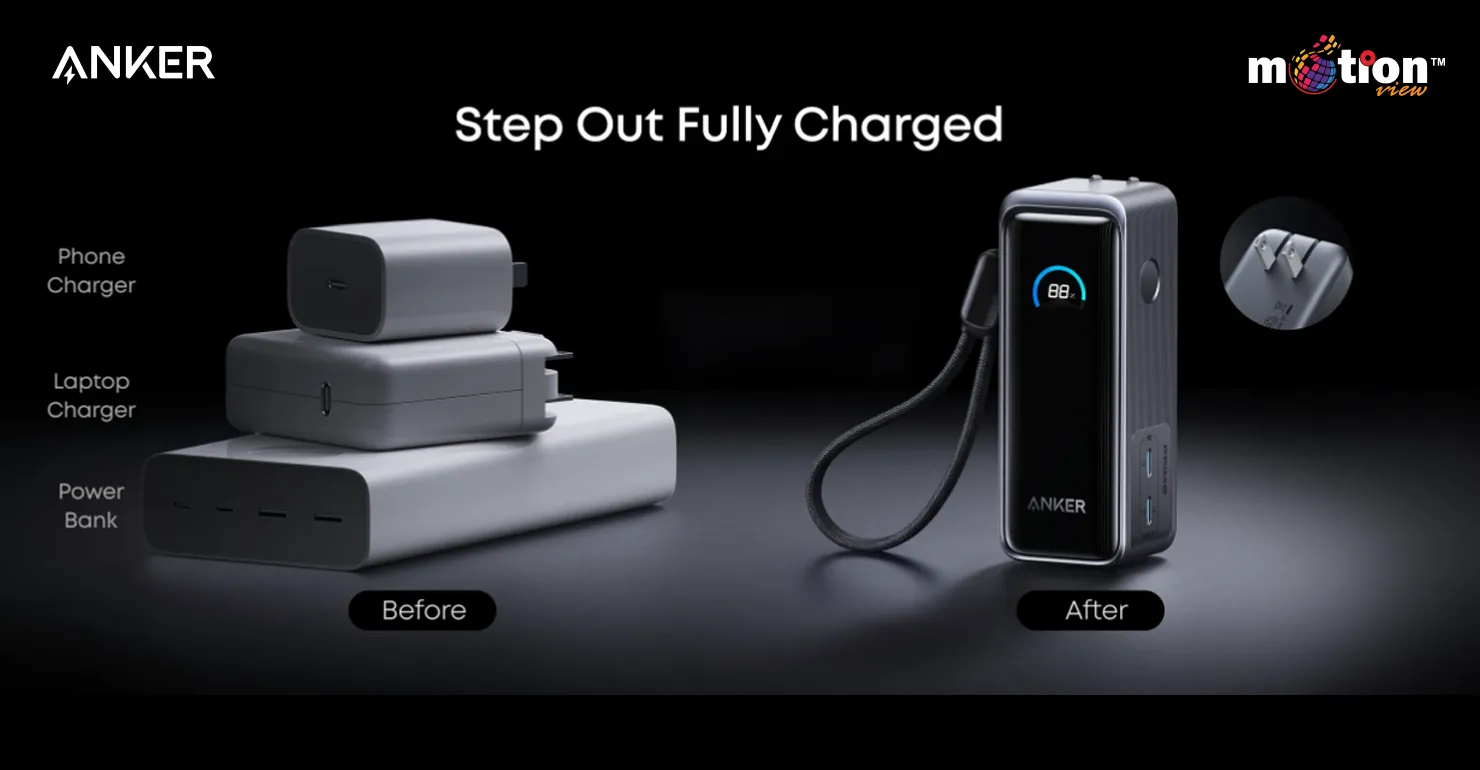 Visual comparison demonstrating how the 2-in-1 Anker Prime 9.6K Fusion replaces a separate power bank, laptop wall charger, and phone charger with its built-in foldable plug