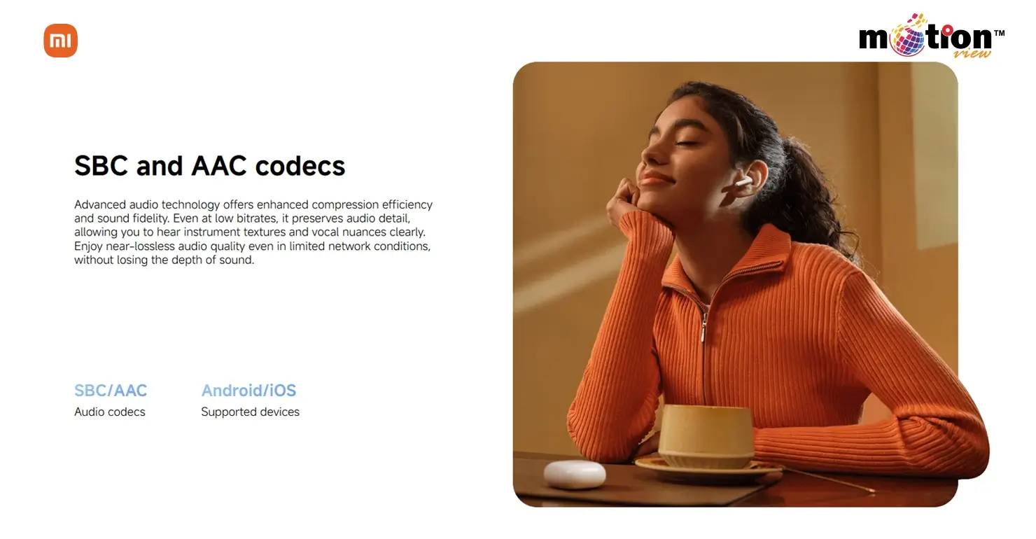 REDMI Buds 8 Lite supporting SBC and AAC audio codecs for high-fidelity sound on Android and iOS.