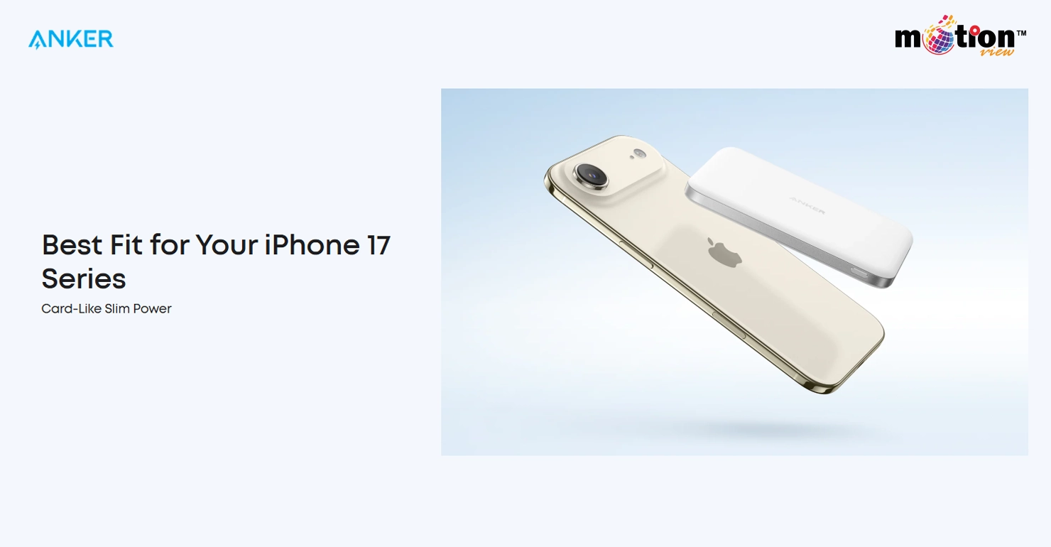 Side-by-side comparison of the ultra-thin Anker Nano Slim power bank attached to the back of an iPhone 17.