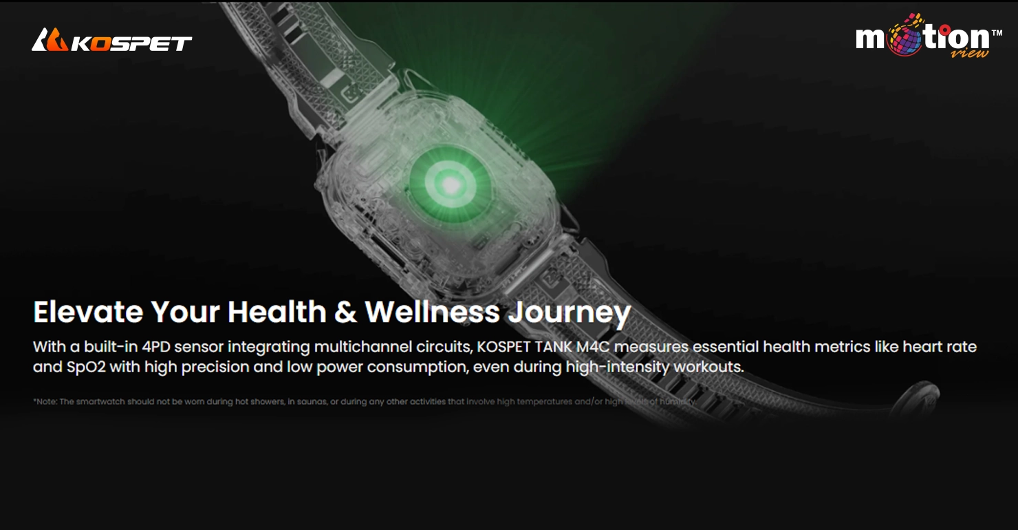 KOSPET TANK M4C Smartwatch built-in 4PD sensor for accurate heart rate and SpO2 health tracking