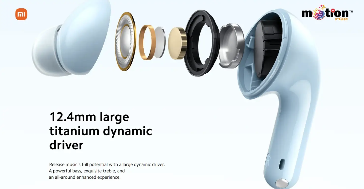 Detailed breakdown of the 12.4mm large titanium dynamic driver inside the Redmi Buds 6 Lite.