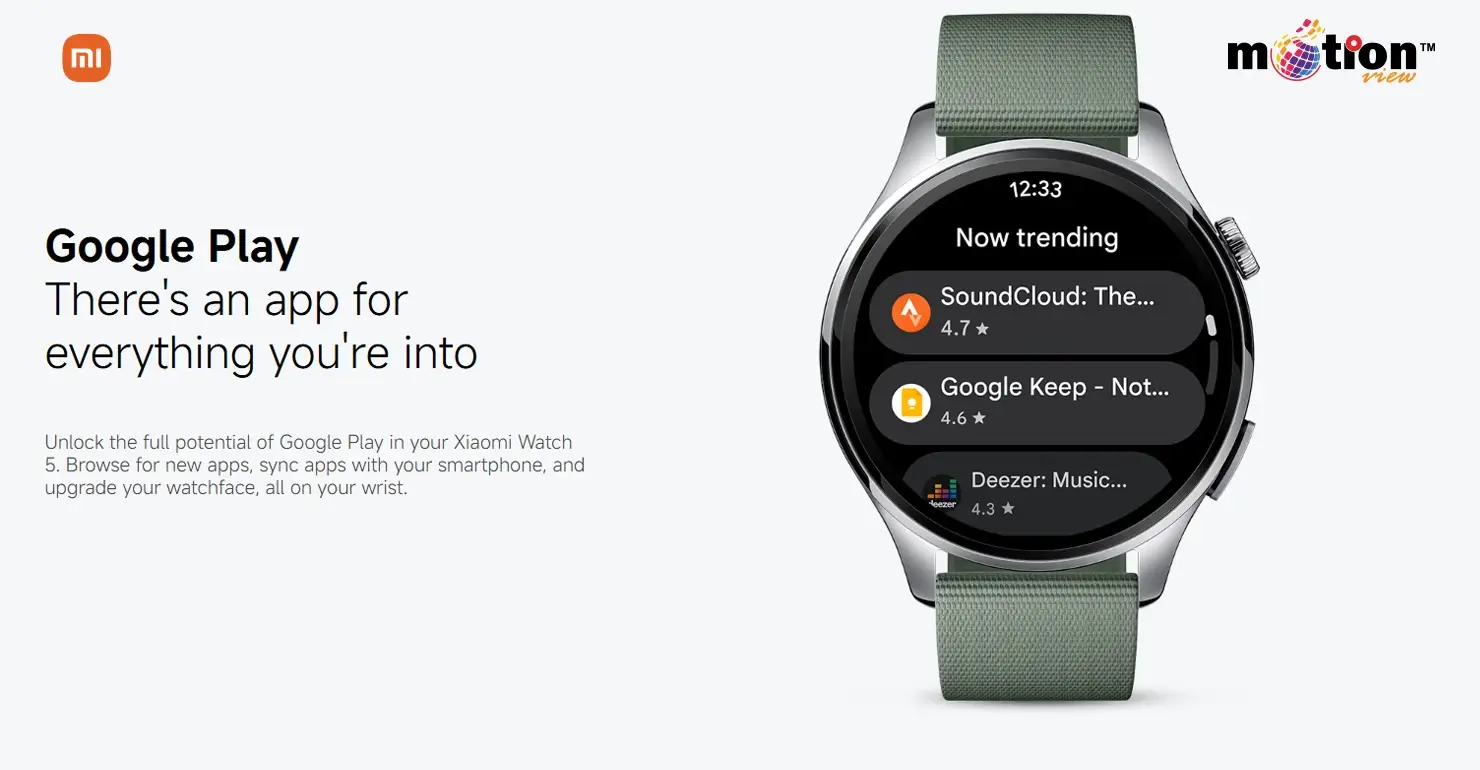 Google Play Store on Xiaomi Watch 5 showing trending apps like SoundCloud and Google Keep for direct download.