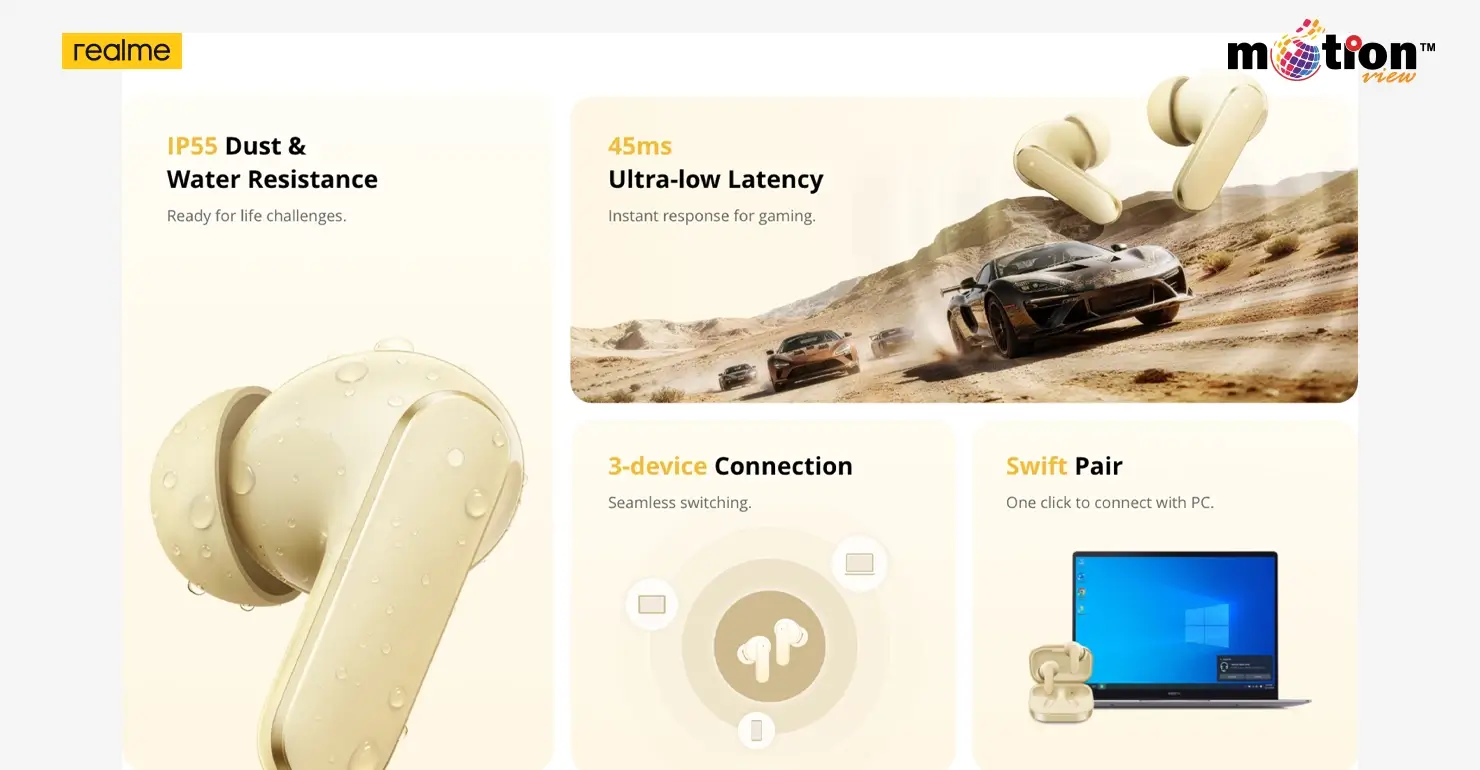 55dB Smart Adaptive Active Noise Cancellation (ANC) feature on realme Buds Air 8 for immersive audio.