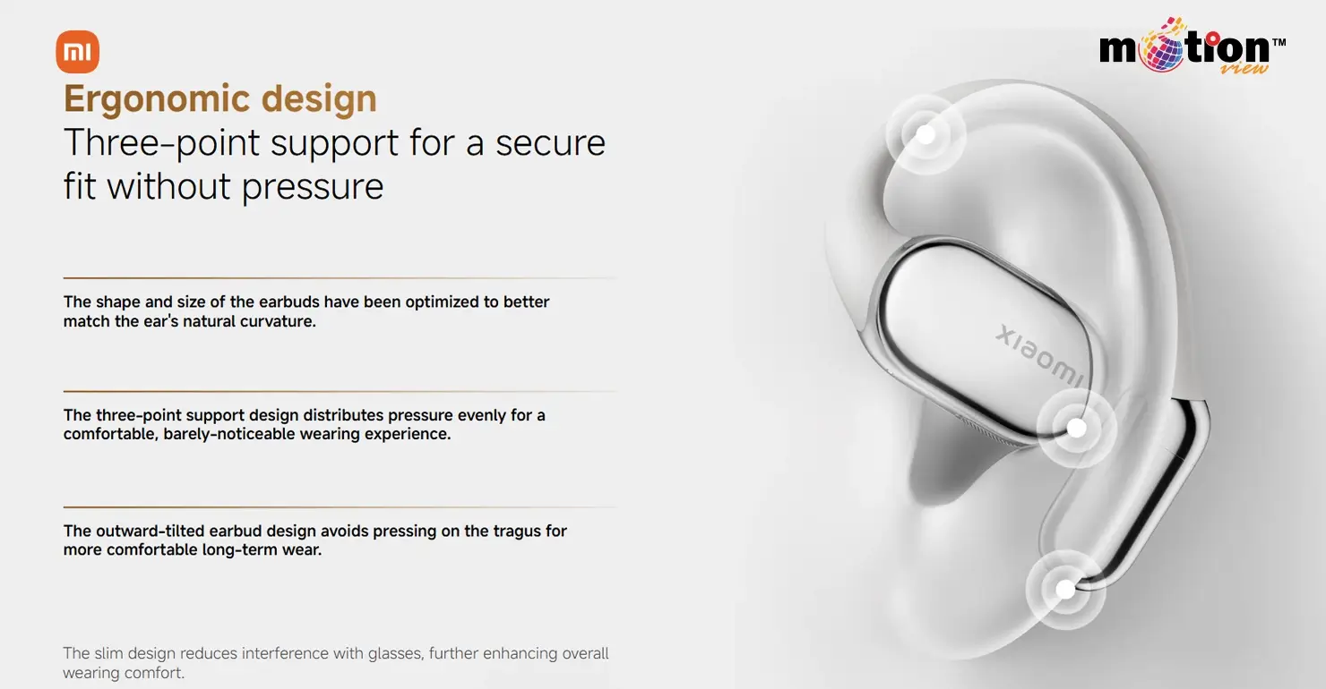 Key features of Xiaomi OpenWear Stereo Pro including 40-hour battery life and Hi-Res Audio Wireless support.