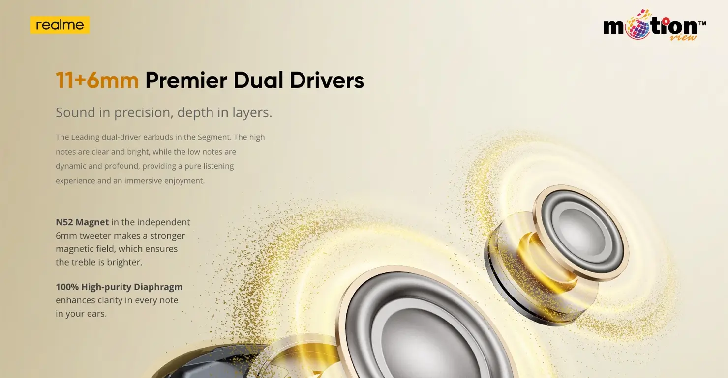 Professional lifestyle view of a user wearing realme Buds Air 8 showcasing the ergonomic and secure fit.