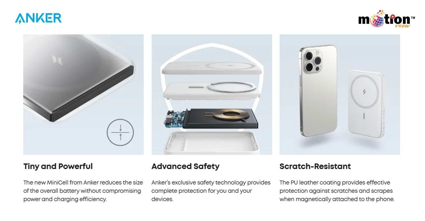 Anker 621 MagGo 5K Magnetic Battery attached to an iPhone, showcasing the