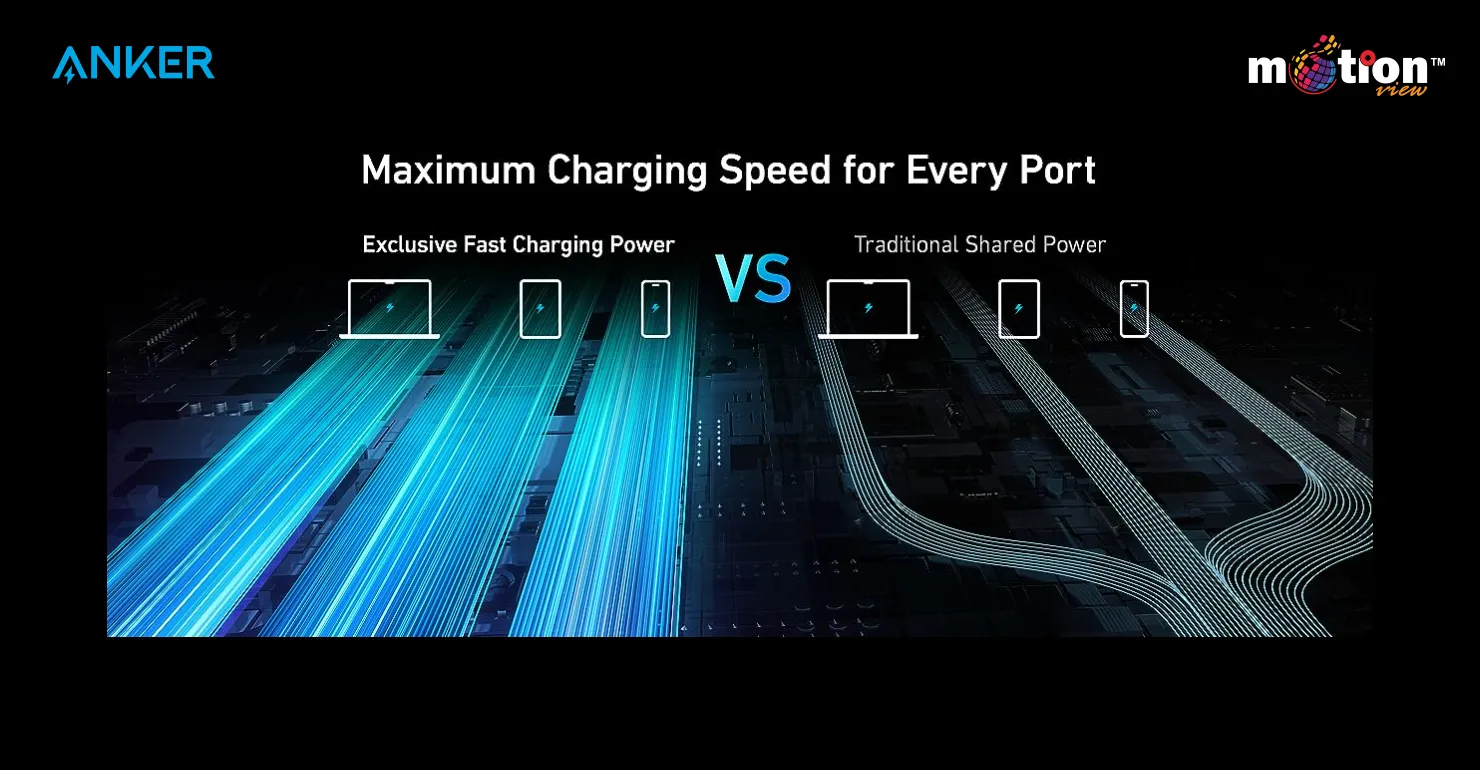 Diagram comparing Anker Prime's exclusive fast charging power delivering maximum speed to each port versus traditional shared power banks