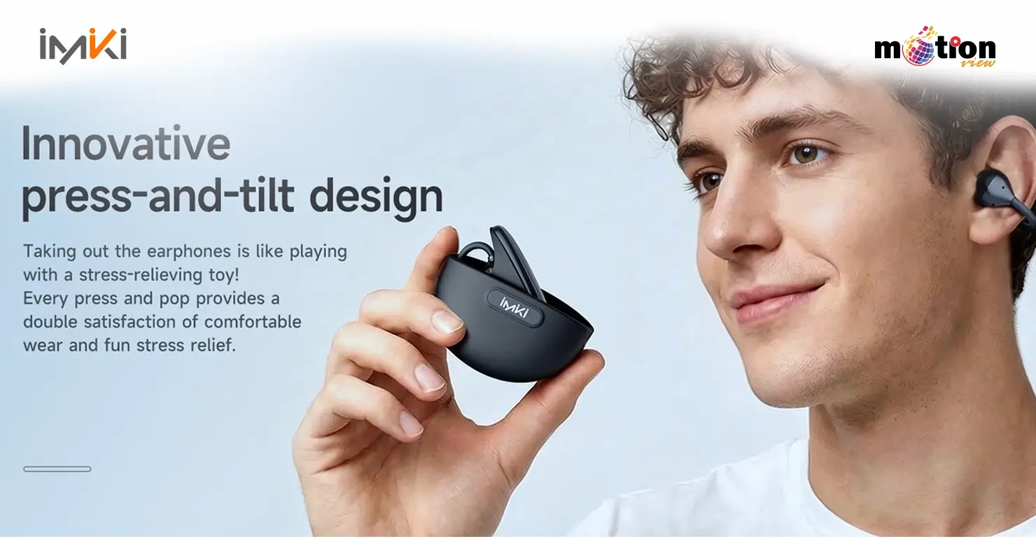 User holding the Imiki SP2 charging case featuring the innovative press-and-tilt stress-relieving design.