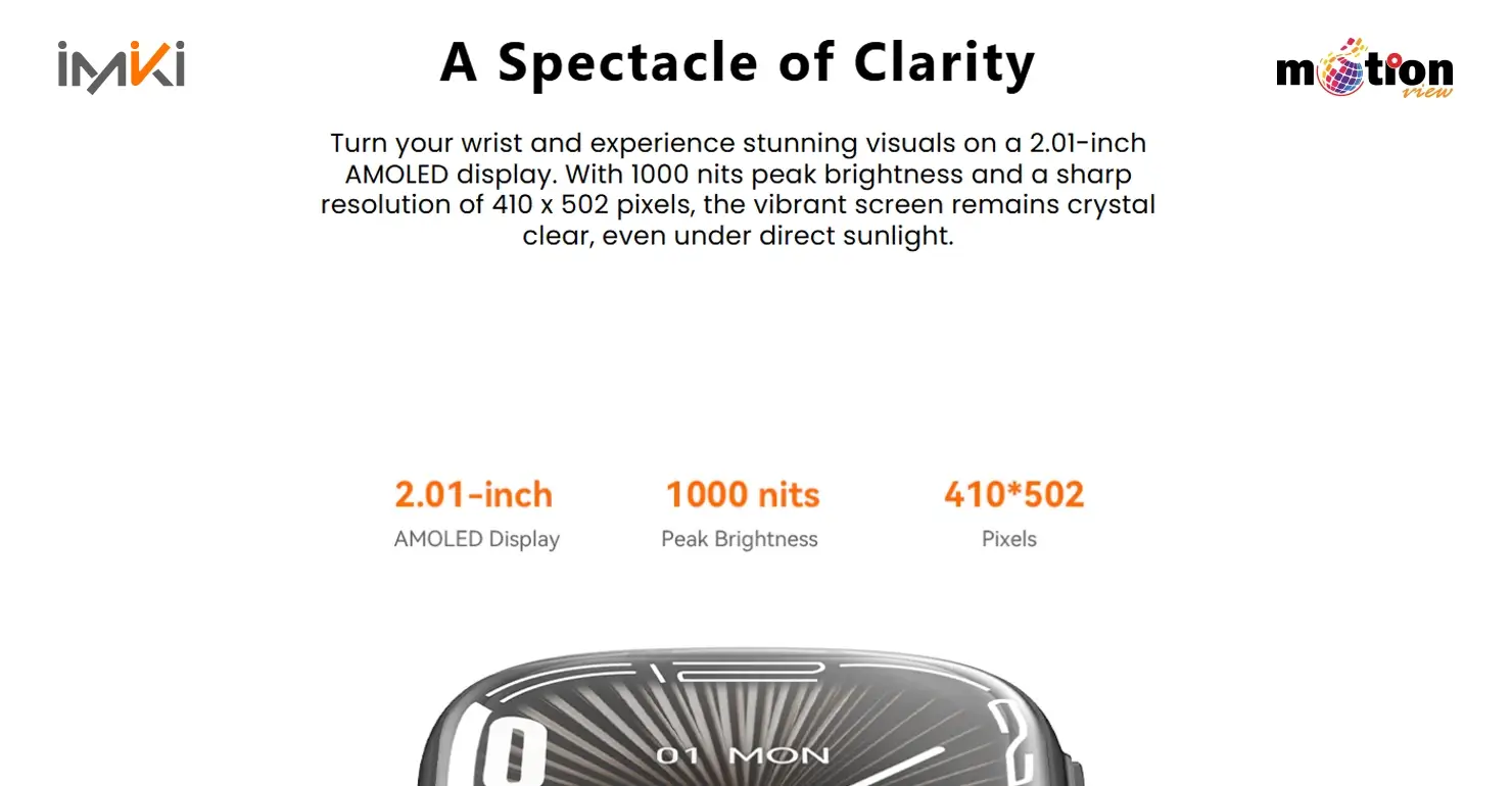 imiki Frame 2 Pro smartwatch featuring a 2.01-inch AMOLED display with 1000 nits brightness