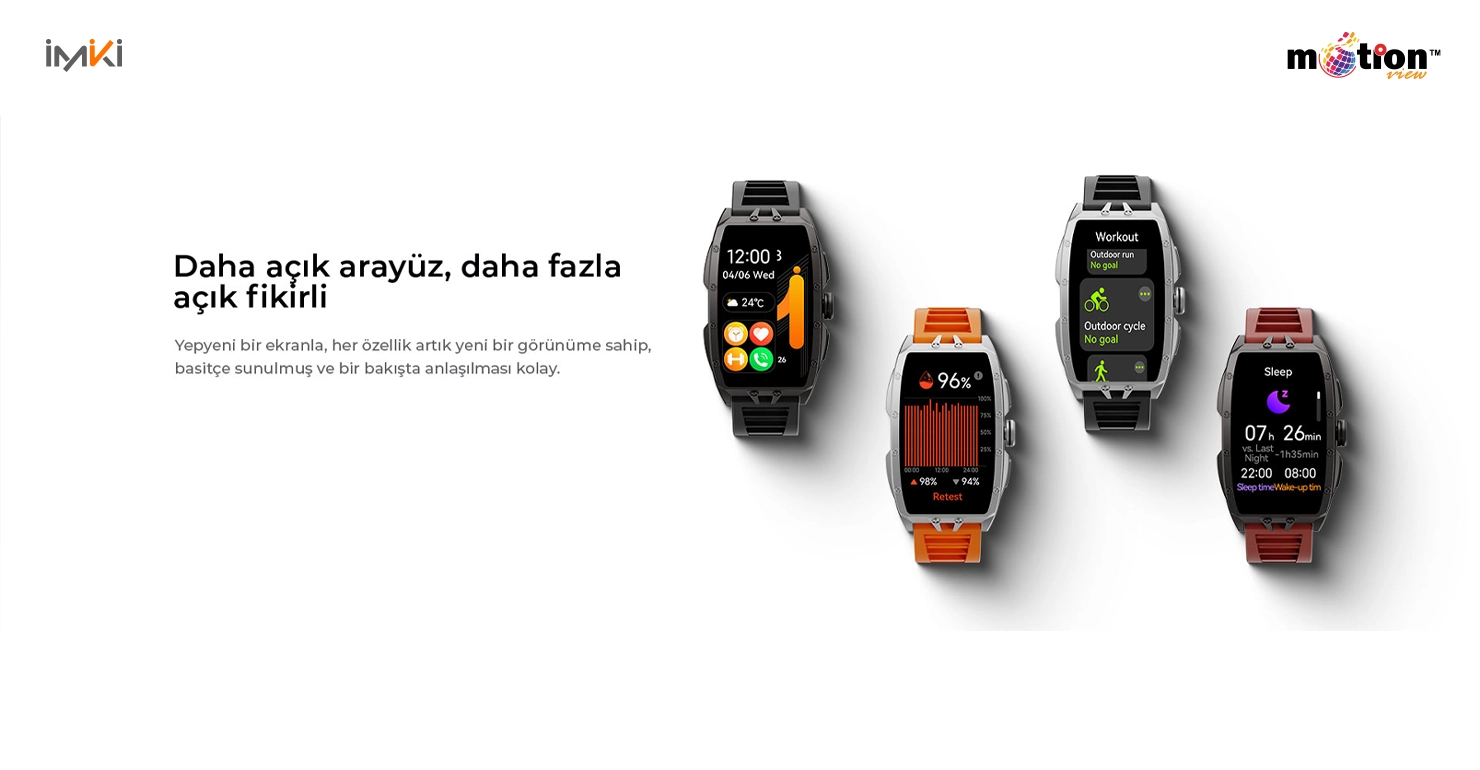 IMIKI MB1 smartwatch faces showing health, sleep, and workout tracking interfaces.