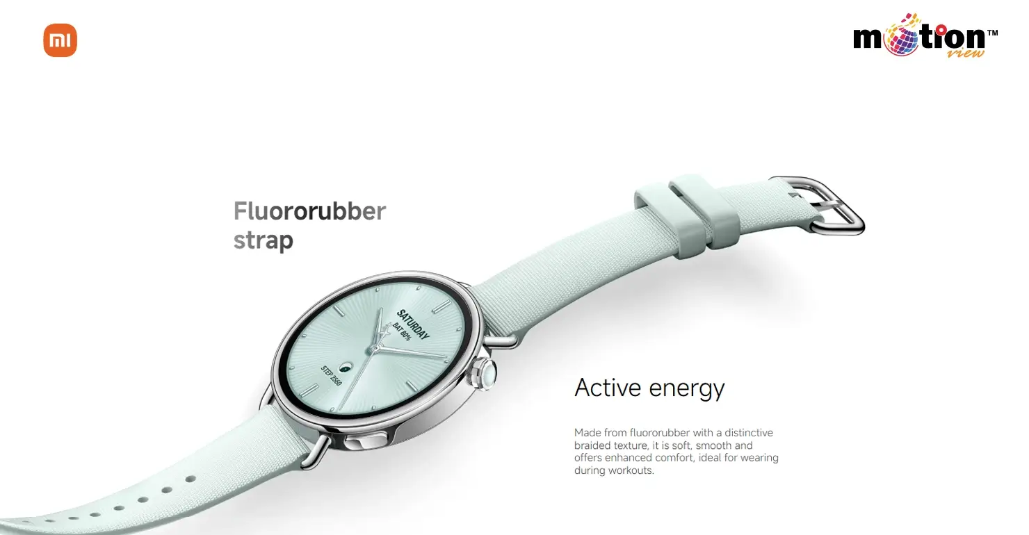 Durable mint green fluororubber strap with braided texture for the Xiaomi Watch S4 41mm Smart Watch.