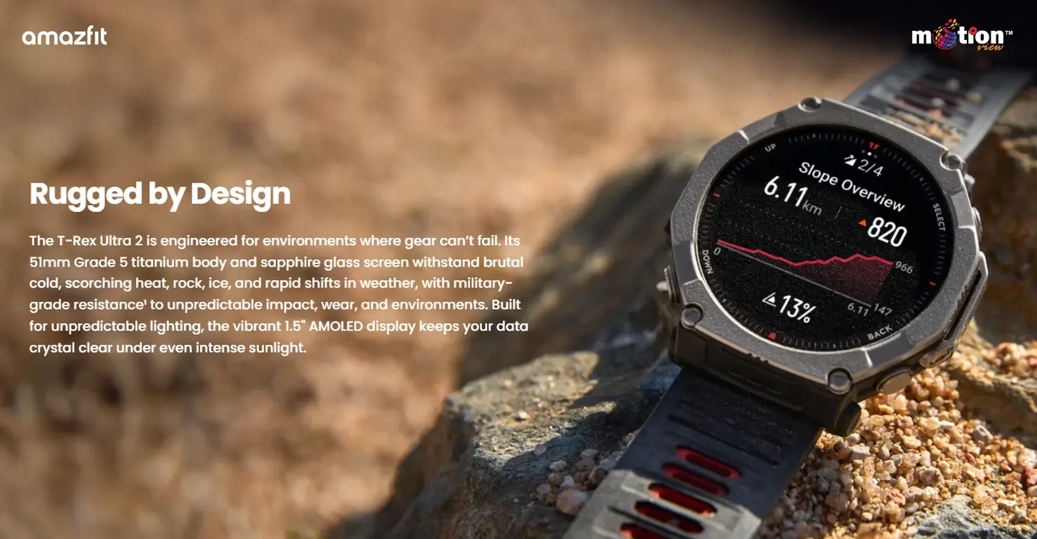 Amazfit T-Rex Ultra 2 rugged titanium design outdoor smartwatch