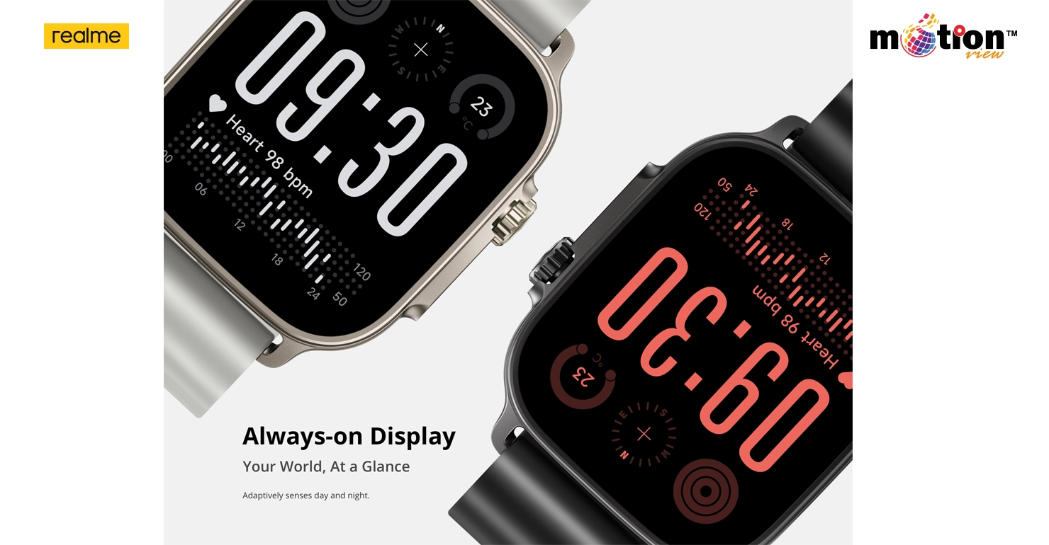 Long-lasting 12-day battery life performance for realme Watch S5 smartwatch.