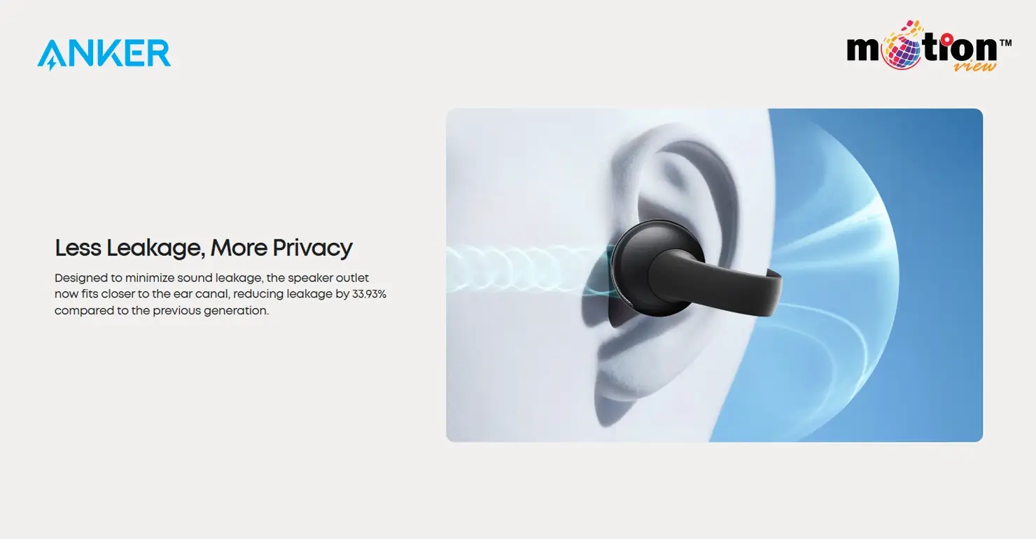 Soundcore C50i directional acoustic design showing reduced sound leakage for private listening