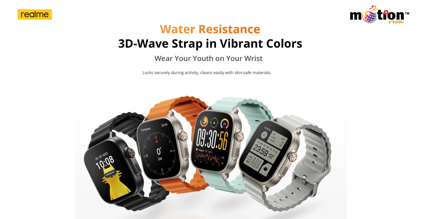 realme Watch S5 premium stainless steel textured bezel and stylish watch face.