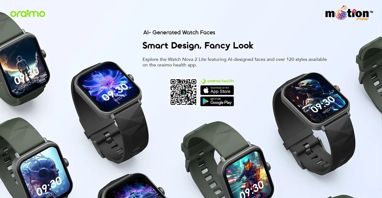 Collection of personalized AI-generated custom watch faces displayed on the oraimo Watch Nova 2 Lite OSW-814L