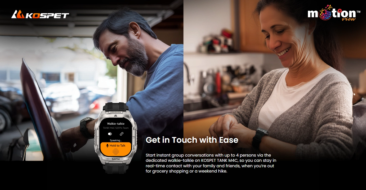 KOSPET TANK M4C Smartwatch walkie-talkie feature enabling instant group communication for outdoor activities