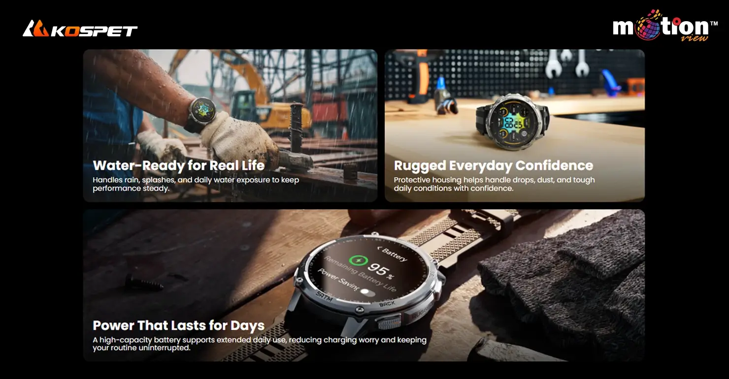 KOSPET TANK T4C Smartwatch high-capacity 500mAh battery life statistics for AOD heavy and typical use