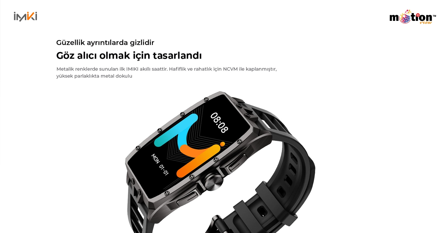 Close-up of the IMIKI MB1 smartwatch showcasing its sleek metallic finish.