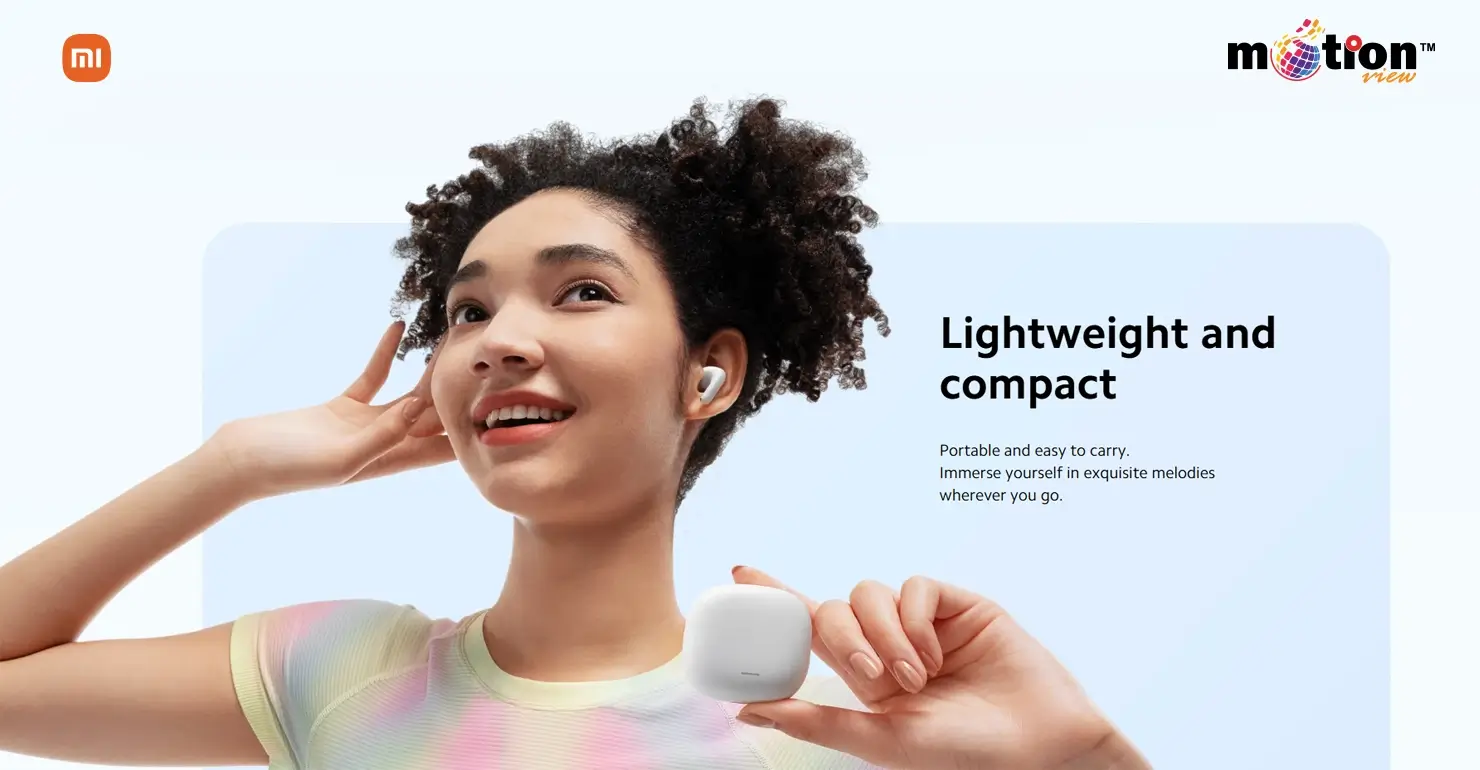 Lifestyle view of Redmi Buds 6 Lite highlighting the lightweight and compact charging case for portability.