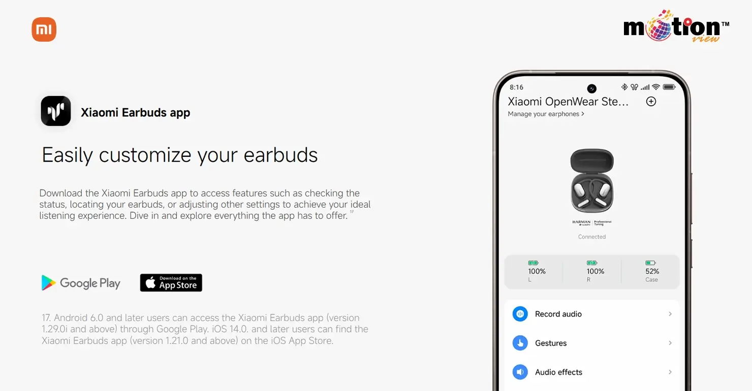 Close-up of the stylish beige Xiaomi OpenWear Stereo Pro with its compact and premium charging case.