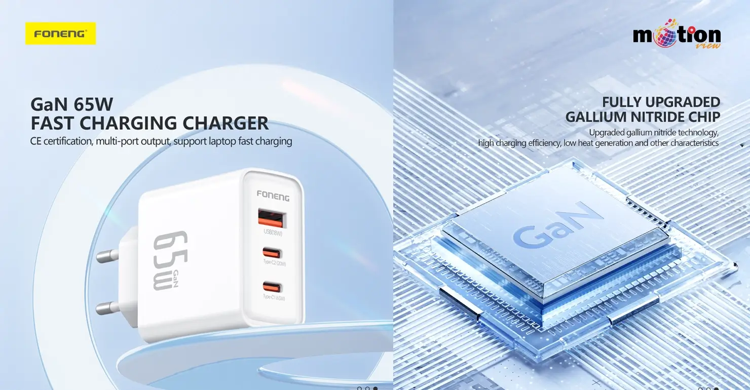 FONENG GaN50-EU 65w 3-Port Fast Charging Adapter With Type-C to Type-C Cable