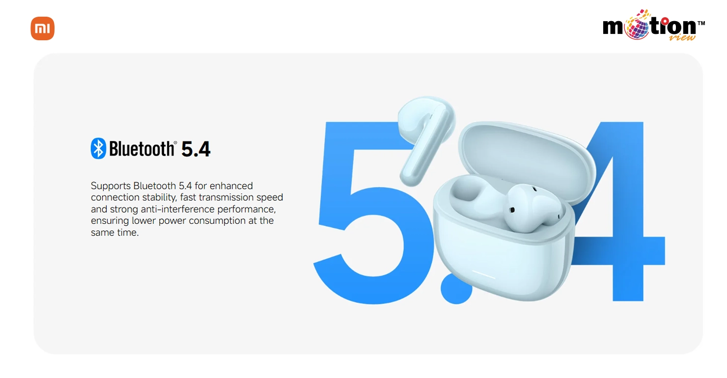 Advanced Bluetooth 5.4 connectivity on Redmi Buds 8 Active for enhanced stability and low power consumption.