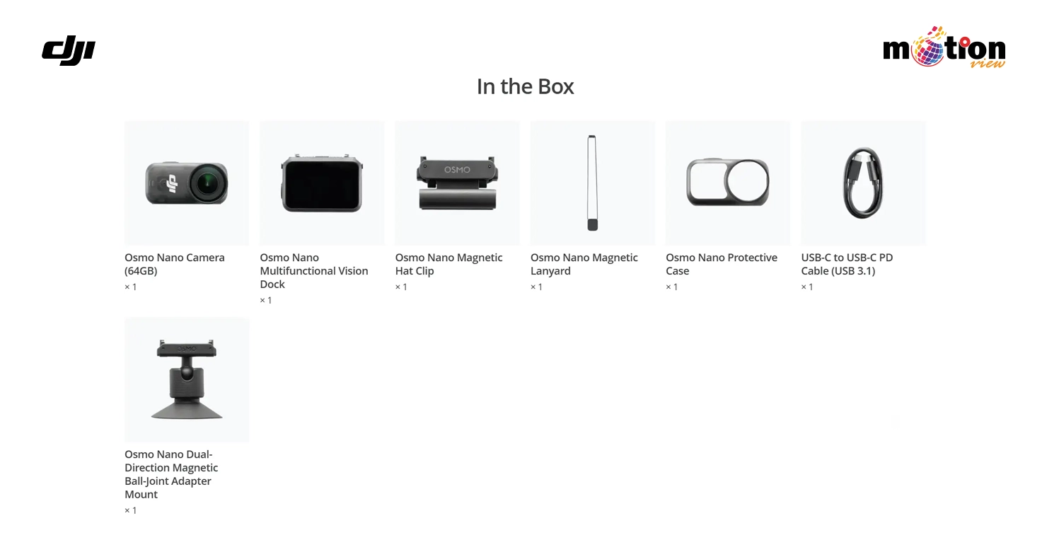 DJI Osmo Nano Action Camera box content