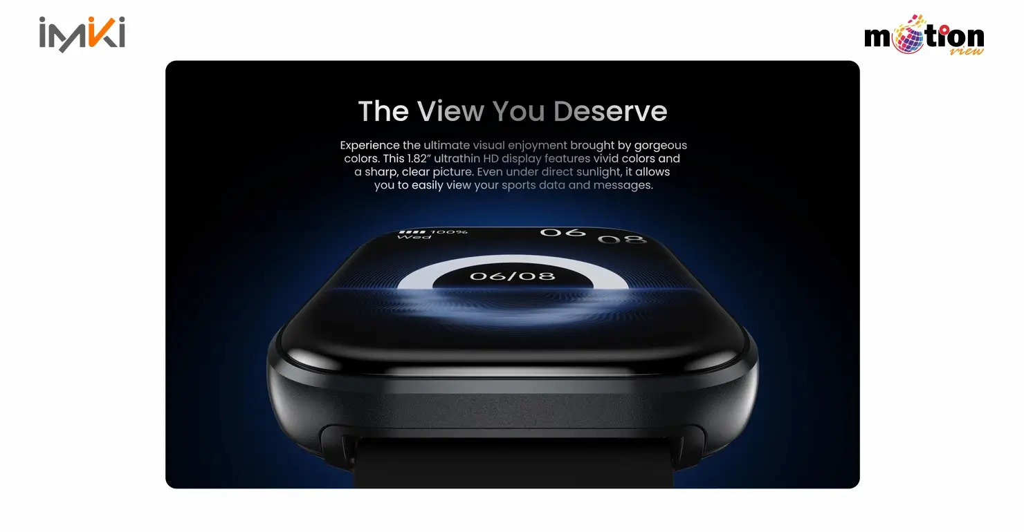 Imiki Frame 3 Smartwatch 1.82-inch ultrathin HD display with high brightness for direct sunlight visibility.