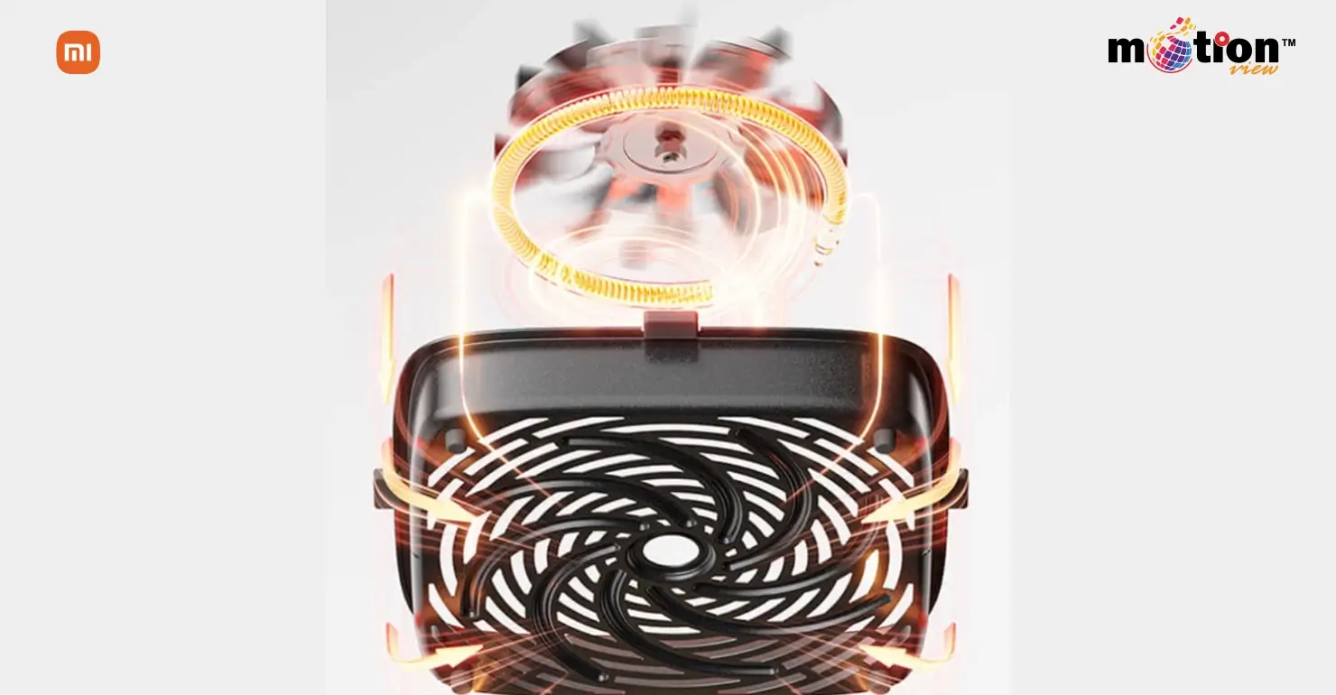 Exploded view of the hot air circulation fan and heating element of Xiaomi Smart Air Fryer S1.