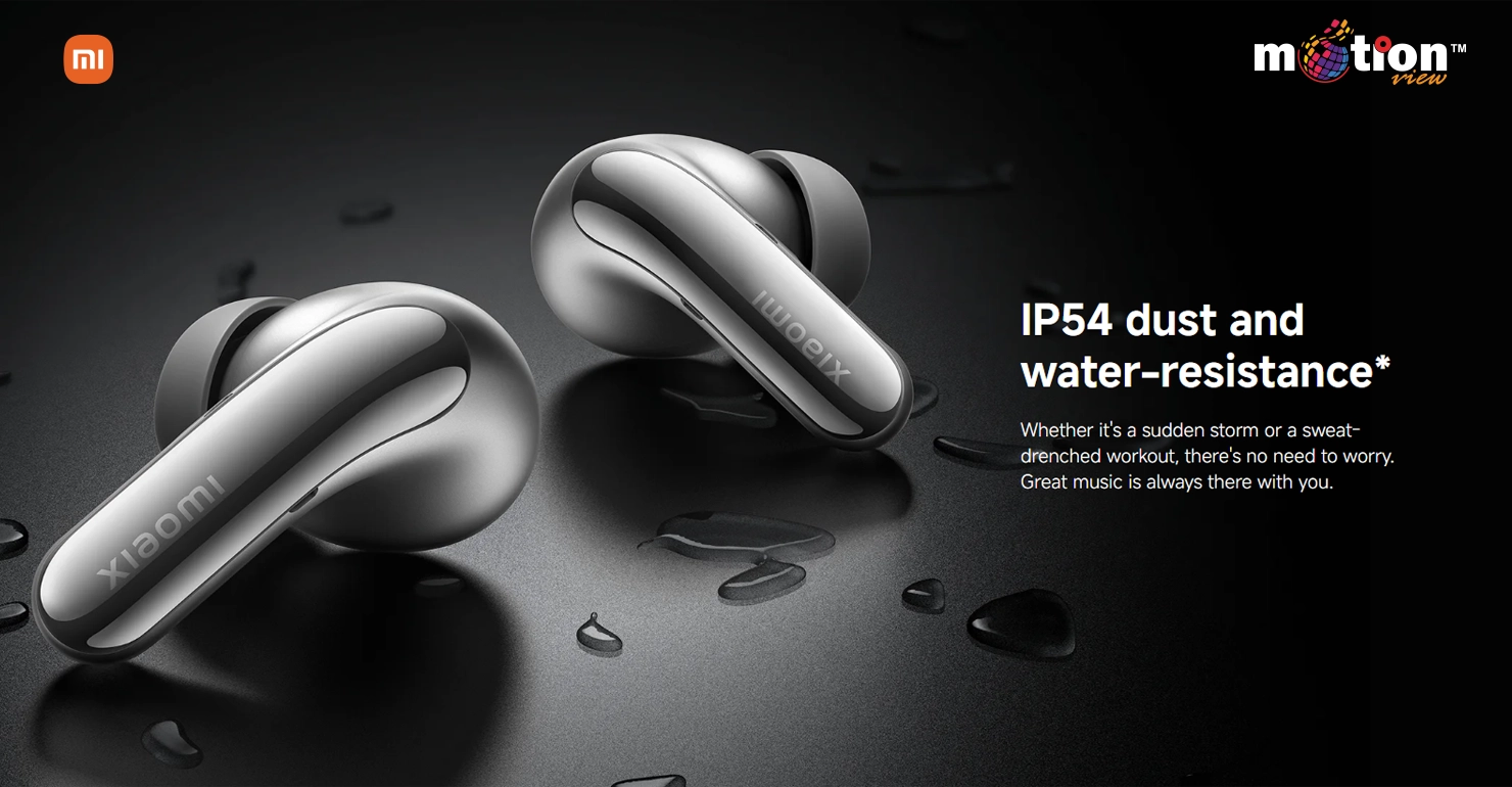 Xiaomi Buds 5 Pro black and gold model showcasing 10 hours of battery life on a single charge and ultra-fast charging.