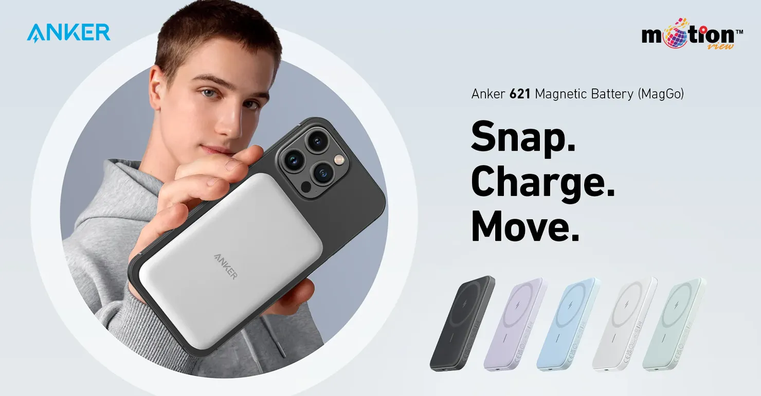 Demonstration of the strong magnetic connection seamlessly snapping the Anker 621 MagGo 5K Battery onto the back of an iPhone