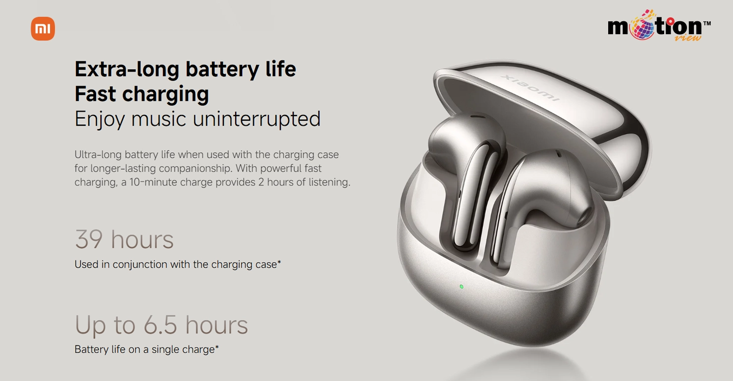 Xiaomi Buds 5 wide-frequency active noise cancellation (ANC) for clear audio in noisy environments.