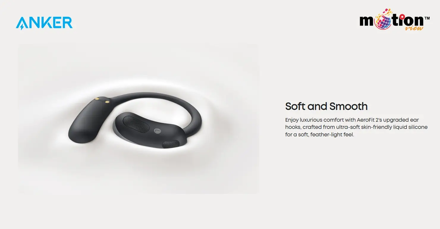 Soundcore AeroFit 2 ear hook made from ultra-soft, skin-friendly liquid silicone for pressure-free comfort