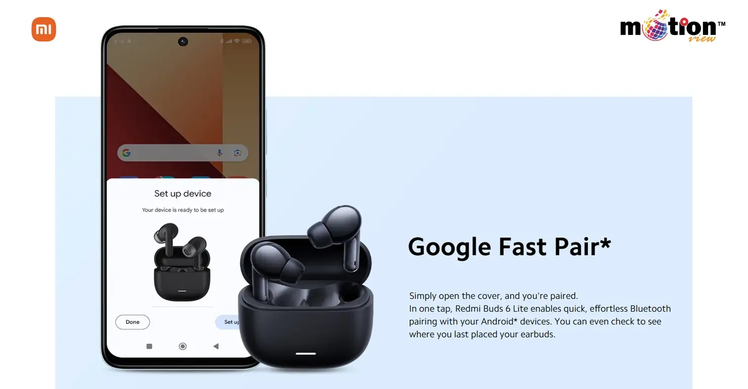 Redmi Buds 6 Lite featuring Google Fast Pair for quick and effortless Bluetooth connection on Android devices.